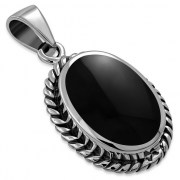 Black Onyx Oval Silver Pendant, p538